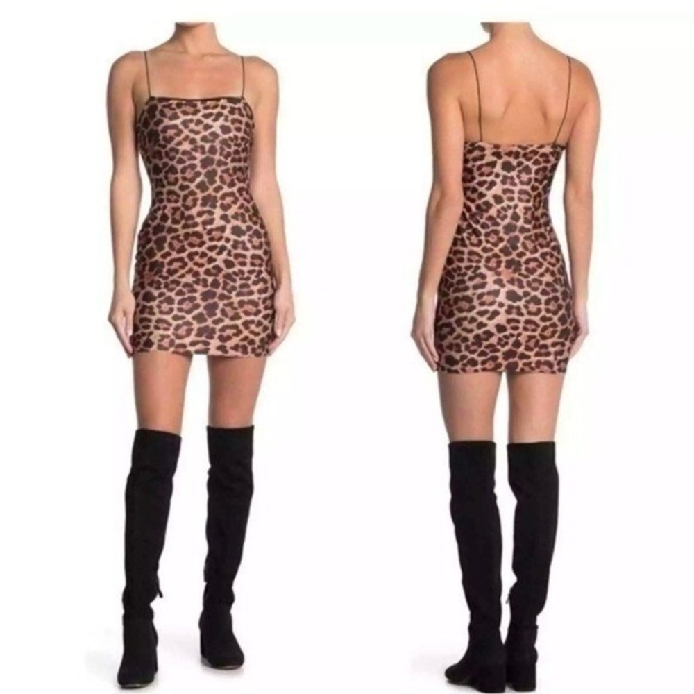 Topshop Tall Leopard Print Spaghetti Strap Bodycon Mini Dress Mob Wife NWT 14